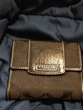 Coach Black Signature Bi-Fold Coin Wallet with Polished Logo